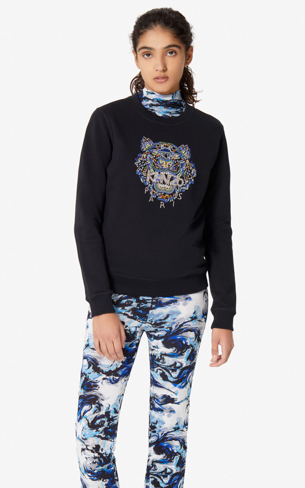 Kenzo Tiger hand embroidered Sweatshirt Black For Womens 7452QKYDS